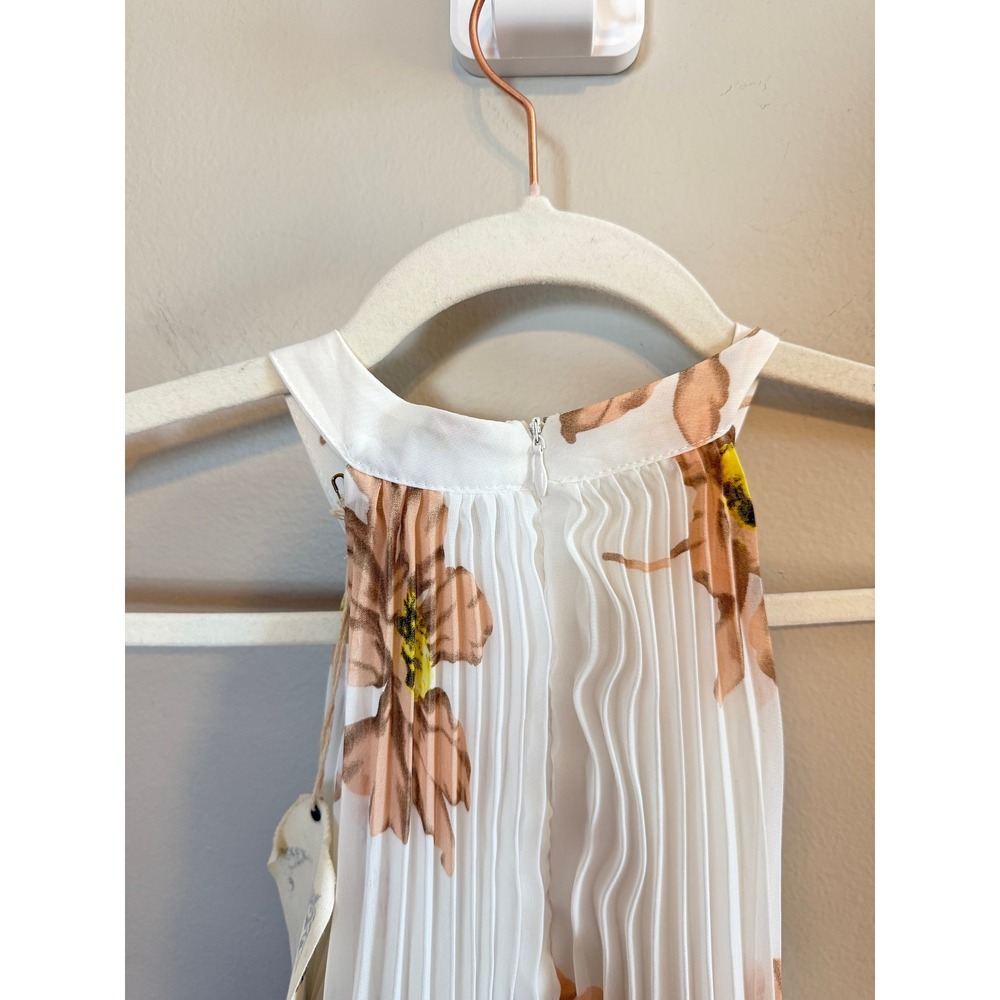 Entro • NWT White Peach Floral Pleated Halter Mini Dress Sleeveless Summer Sm - Picture 9 of 10